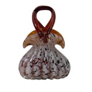 Handblown Art Glass VINTAGE Brown & White Purse, Murano Style, 8"Hx7.5"W